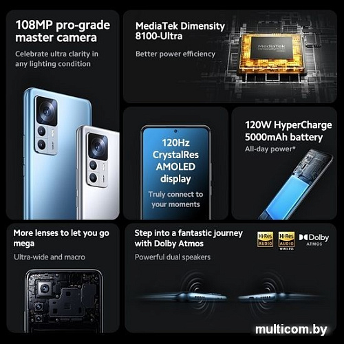 Смартфон Xiaomi 12T 8GB/256GB международная версия (серебристый)