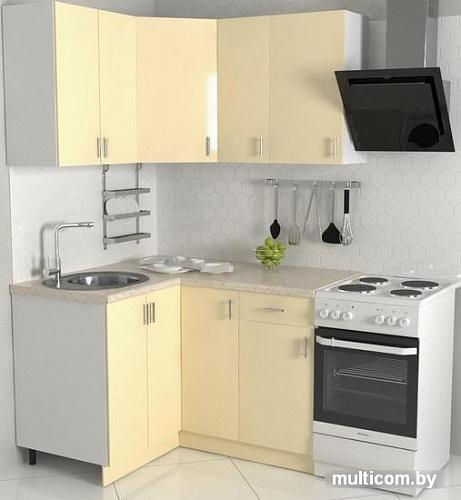 Угловая кухня Хоум Лайн Кристалл 1200х1300 угловой (ванильный глянец/ванильный глянец)