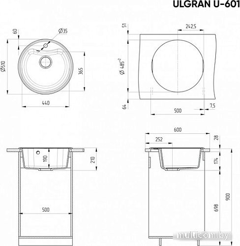 Кухонная мойка Ulgran U-601 (328 бежевый)