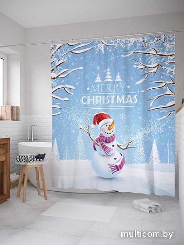 Шторка-занавеска для ванны JoyArty Веселый снеговик sc_20299