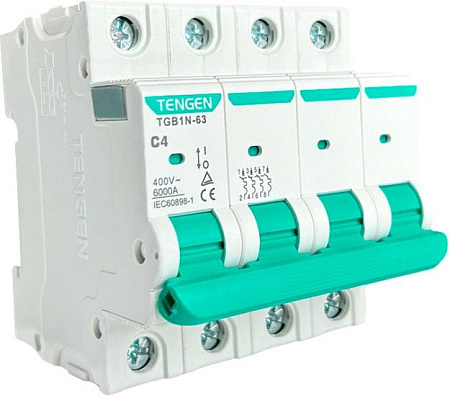 Выключатель автоматический Tengen TGB1N-63 4P 4A C 6kA 4M TGB1N-63-4-04C