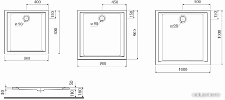 Душевой поддон Kolo Pacyfik 100x100 XBK0710+SN6