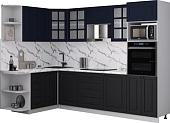 Готовая кухня Интерлиния Мила Деко 1.68x2.8 LV (черный/индиго/белый гранит)