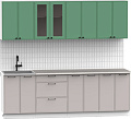Готовая кухня Интермебель Лион-18 2.4м (мята софт/луна софт/мрамор лацио белый)