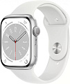 Apple Watch Series 8 45 мм (алюминиевый корпус, серебристый/белый, спортивный силиконовый ремешок)