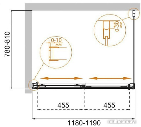 Душевой уголок Cezares TANDEM-SOFT-AH-2-120/80-P-Cr-L