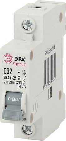 Выключатель автоматический ЭРА Simple-Mod-06 ВА47-29 1P 32А 4.5кА C Б0039223