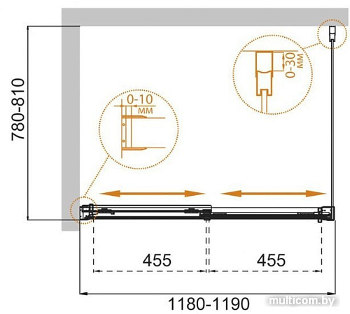 Душевой уголок Cezares TANDEM-SOFT-AH-2-120/80-P-Cr-L