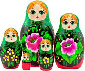 Развивающая игра Брестская Матрешка В зеленом платке и сарафане с розовыми цветами (набор 5 шт)
