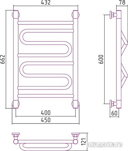 Полотенцесушитель Сунержа Элегия+ 600x400 00-0205-6040