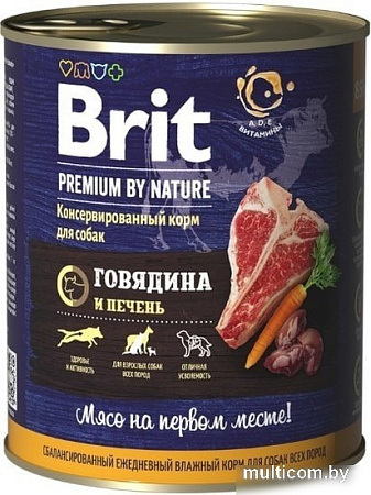 Консервированный корм для собак Brit Premium By Nature Beef & Liver 850 г