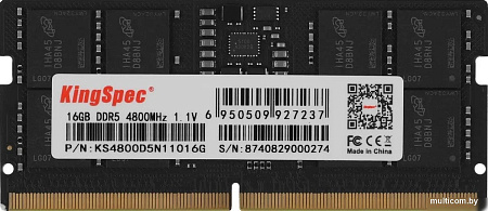 Оперативная память KingSpec 16ГБ DDR5 SODIMM 4800 МГц KS4800D5N11016G