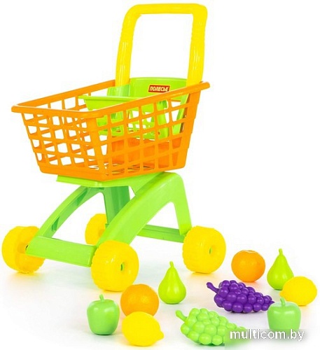 Тележка игрушечная Полесье №7 с набором продуктов 61911 (оранжевый/салатовый)