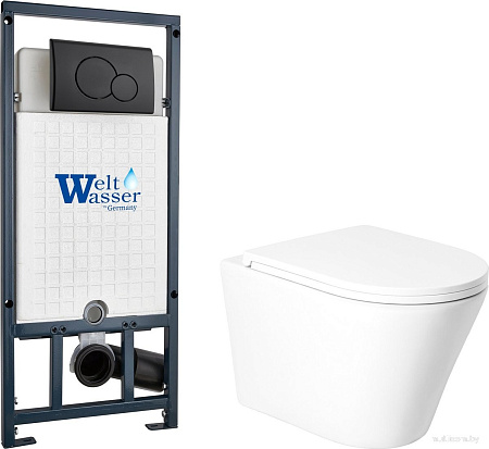 Унитаз подвесной Saniteco KW-9005W в комплекте с инсталляцией + Marberg 507 RD MT-BL + Marberg 507