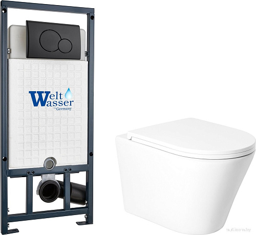 Унитаз подвесной Saniteco KW-9005W в комплекте с инсталляцией + Marberg 507 RD MT-BL + Marberg 507