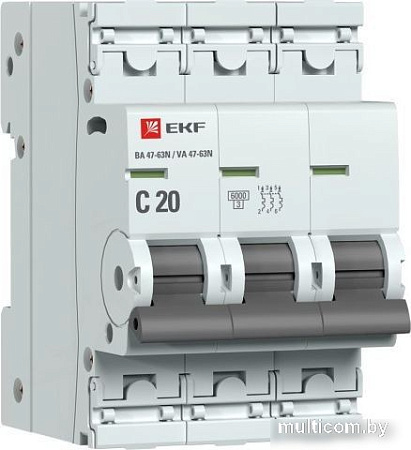 Выключатель автоматический EKF PROxima ВА 47-63N 3P 20А (C) 6кА M636320C