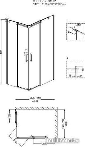 Душевой уголок Grossman Galaxy GR-3110R 110x80