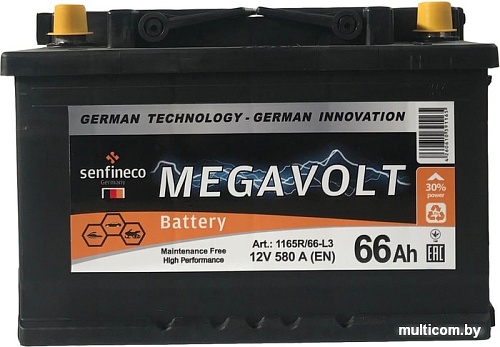 Автомобильный аккумулятор Megavolt 12V +L (66 А&middot;ч)