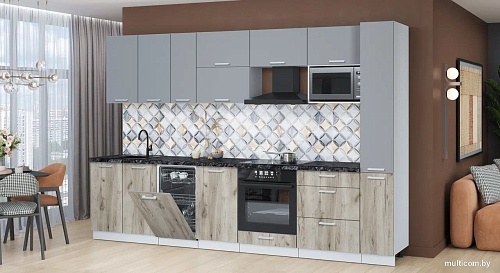 Готовая кухня Интерлиния Мила Лайт 3.2-ПМ4 (серебро/дуб серый/кастилло темный)