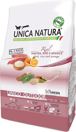Сухой корм для кошек Unica Natura Unico Outdoor с уткой, рисом и апельсином 350 г