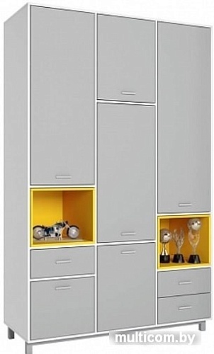 Шкаф распашной Polini Kids Mirum 2335 (белый-серый/желтый)