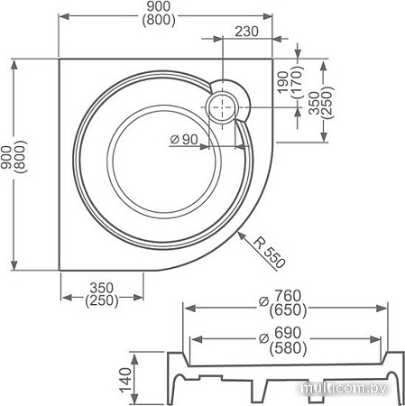 Душевой поддон Roltechnik Tahiti P 90x90 [8000040]
