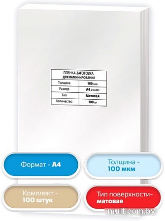 Пленка для ламинирования BRAUBERG Brauberg А4 100 мкм 100 шт 531780 (матовый, прозрачный)
