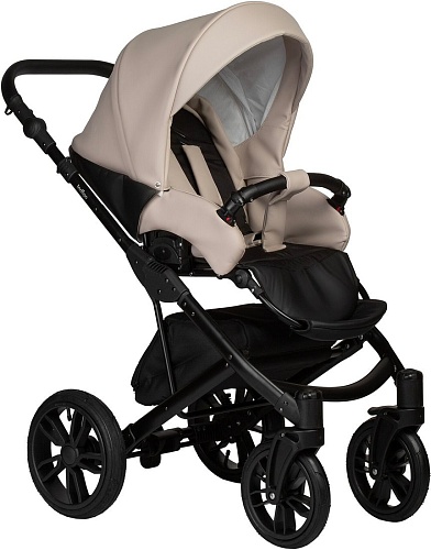 Универсальная коляска Indigo Mio ECO (2 в 1, 04/черная кожа+светло-бежевая кожа)
