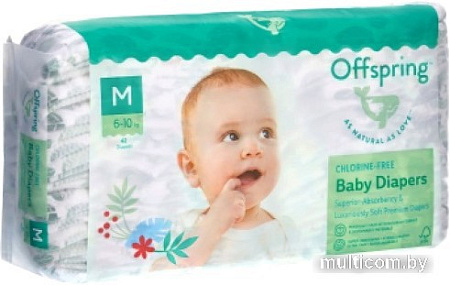 Подгузники Offspring M 6-10 кг Листочки (42 шт)