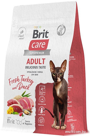 Сухой корм для кошек Brit care Cat Adult Delicious Taste с индейкой и уткой 1.5 кг
