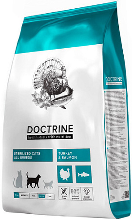 Сухой корм для кошек Doctrine для стерилизованных и кастрированных с индейкой и лососем 10 кг