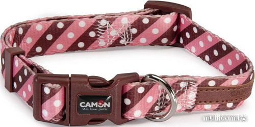 Ошейник Camon DC118/A.03 (регулируемый полосатый в горошек розовый/коричневый)