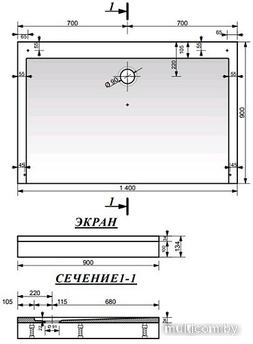 Душевой поддон Эстет Каппа 140x90 [3-0010]