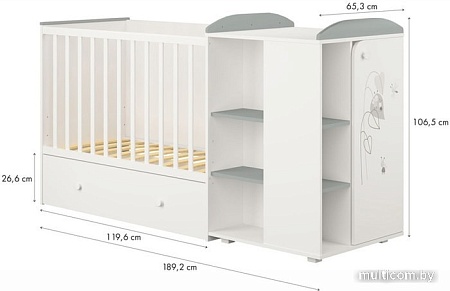 Кроватка-трансформер Polini Kids Ameli 800, Amis, с комодом (белый/серый)