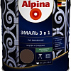 Эмаль Alpina Эмаль 3 в 1 по ржавчине (шоколадный, шелковисто-матовая, 2.5 л)