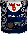 Эмаль Alpina Эмаль 3 в 1 по ржавчине (шоколадный, шелковисто-матовая, 2.5 л)