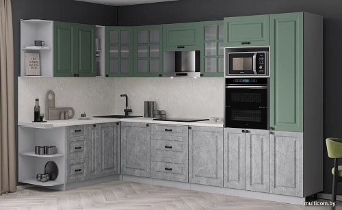 Готовая кухня Интерлиния Мила Деко 1.88x3.2 LV (керамика/мята/опал светлый)