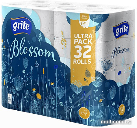 Туалетная бумага Grite Blossom трехслойная белая (32 рулона)