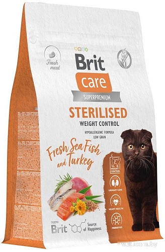 Сухой корм для кошек Brit care Cat Sterilised Weight Control с рыбой и индейкой 400 г