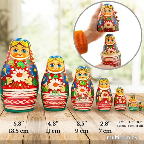 Развивающая игра Брестская Матрешка Девушка с ромашками и васильками в белорусском костюме (набор 7)