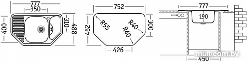 Кухонная мойка Ukinox Комфорт COL777.488-GW8K 2C