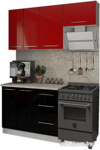 Кухня Кастанье Марта 1.5 (красный китайский глянец/черный глянец)