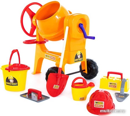 Бетономешалка игрушечная Полесье Бетономешалка Construct + набор каменщика №7 50649