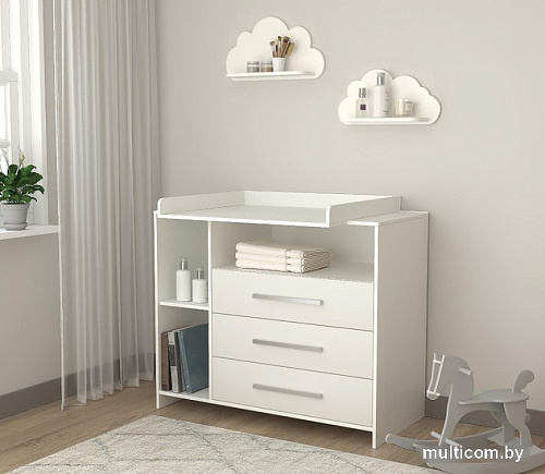 Детский комод Интерлиния Toddler-1 + 2 полки (белый/белый)