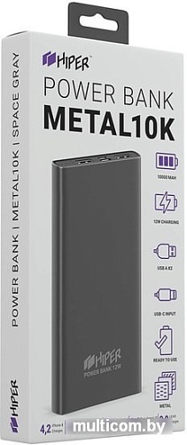 Портативное зарядное устройство Hiper Metal10K (серый)