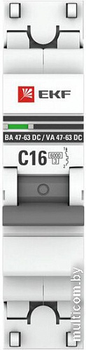 Выключатель автоматический EKF PROxima 1P 16А (C) 6кА ВА 47-63 DC mcb4763-DC-1-16C-pro