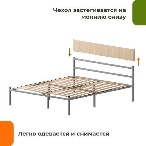 Кровать Домаклево Лофт Компакт 160x200 (серый/бежевый велюровый чехол)