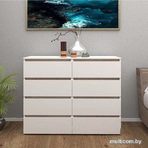 Комод Кортекс-мебель Бари 120 8ш (белый/белый/дуб сонома)