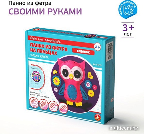 Набор для создания поделок/игрушек Десятое королевство Панно из фетра на пяльцах Совенок 04399