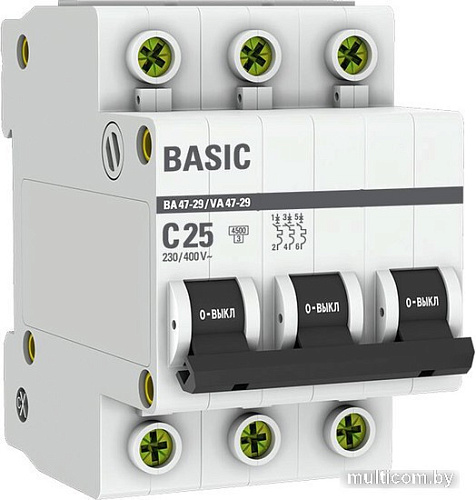 Выключатель автоматический EKF ВА 47-29 3P 25А (С) 4.5кА mcb4729-3-25C